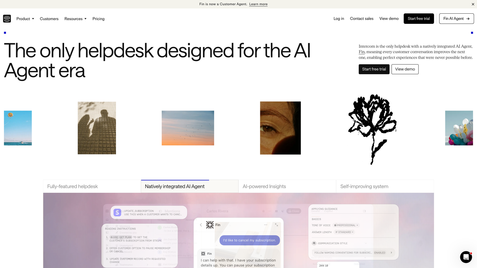 Screenshot of Intercom Fin website