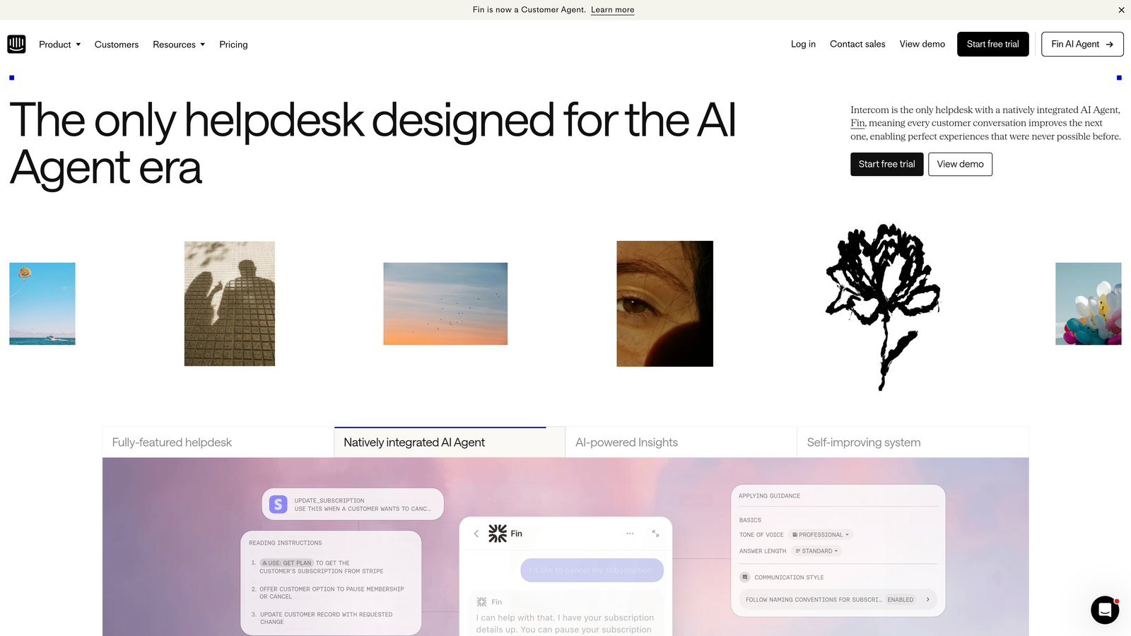 Screenshot of Intercom Fin website