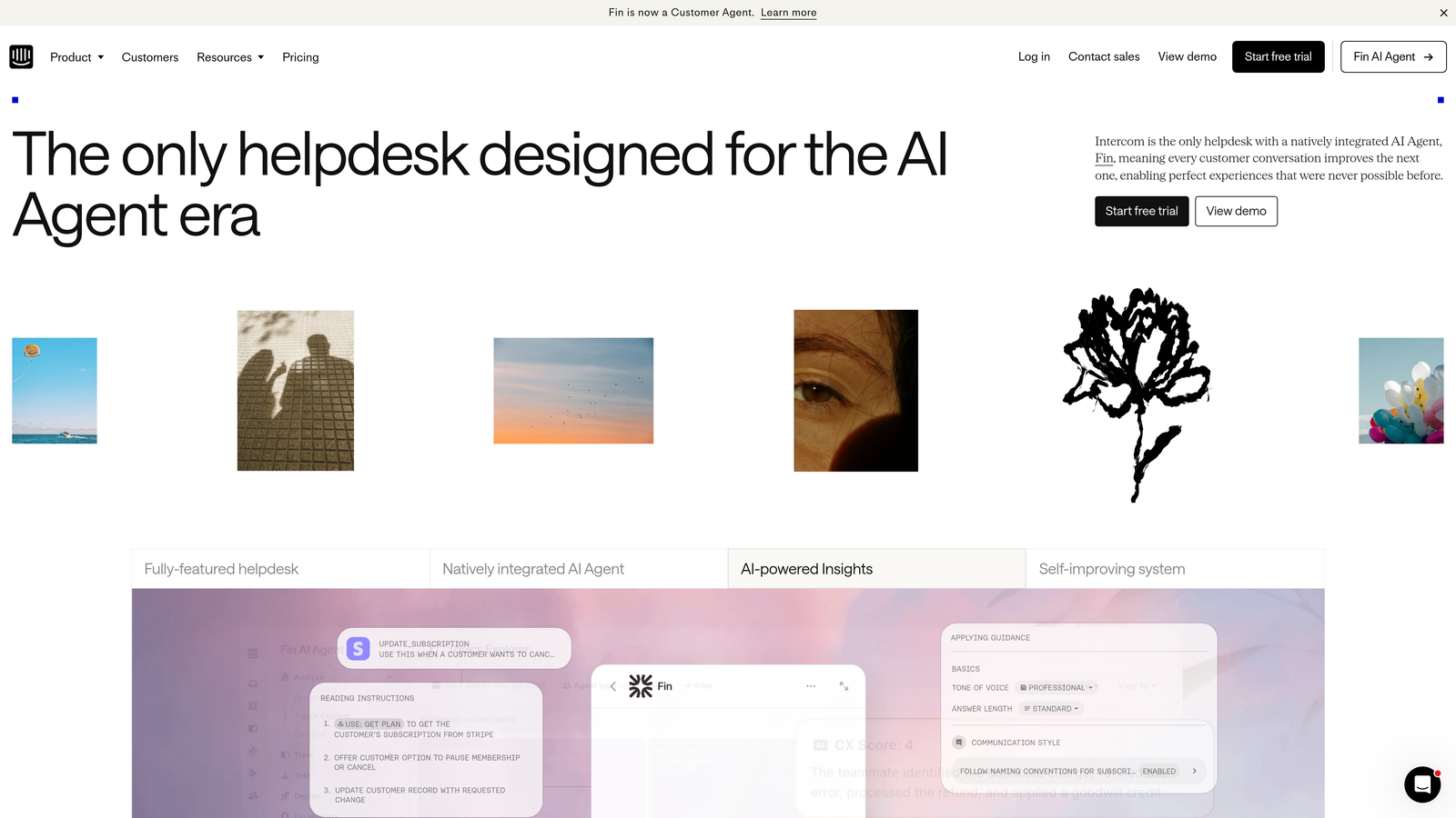 Screenshot of Intercom Fin website