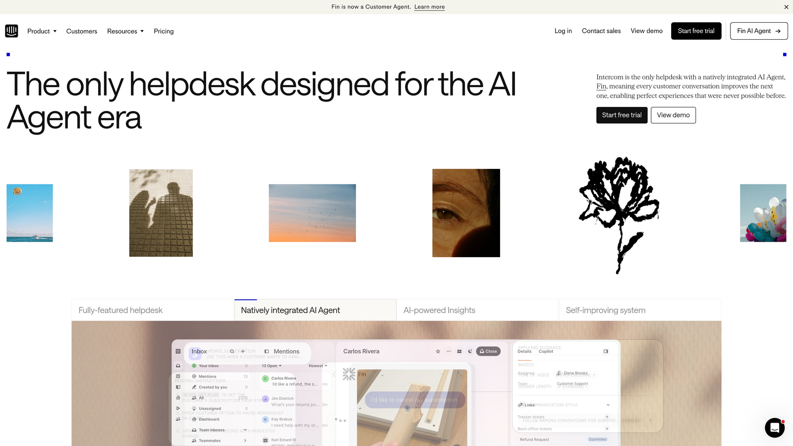 Screenshot of Intercom Fin website