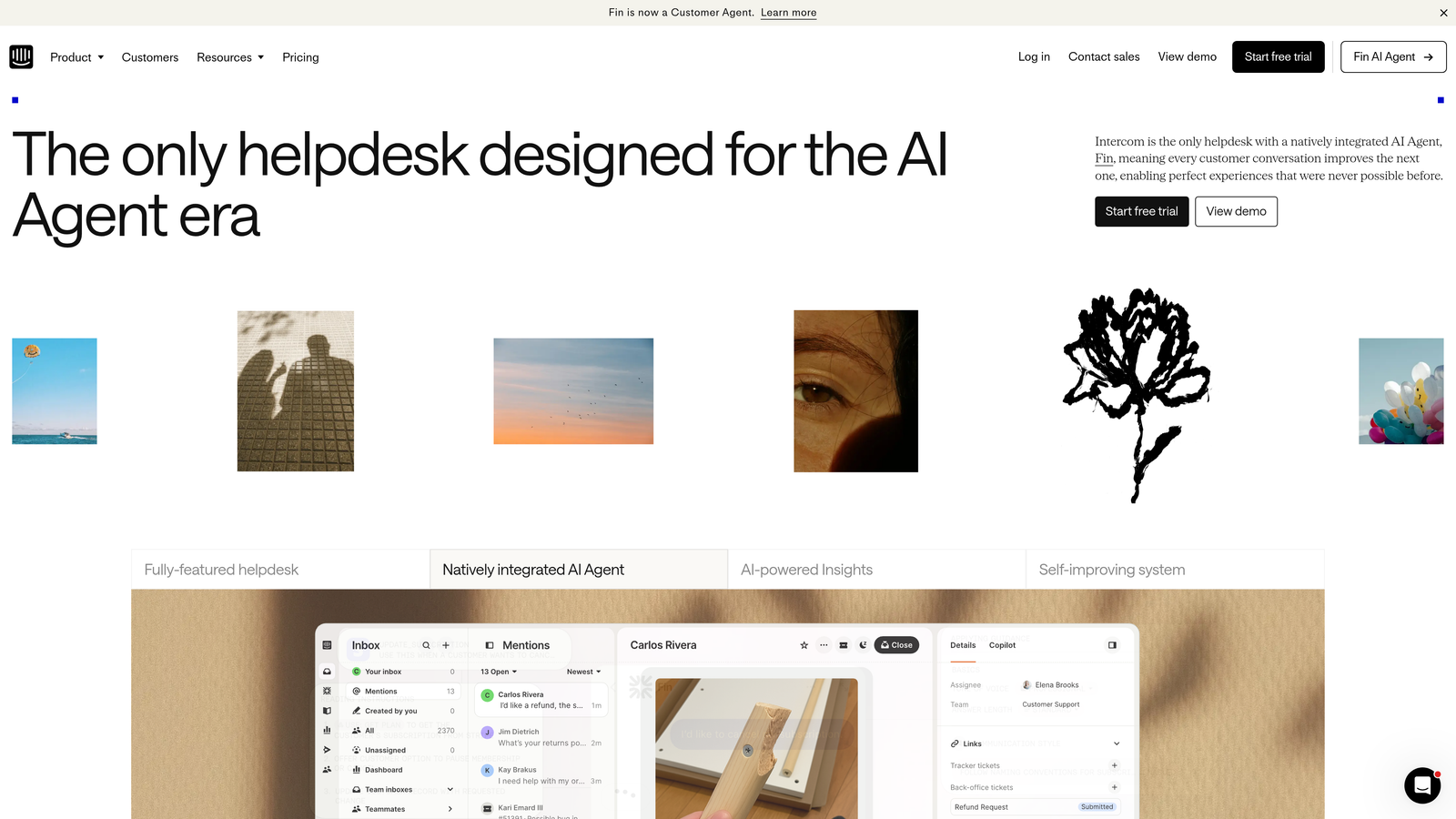 Screenshot of Intercom Fin website