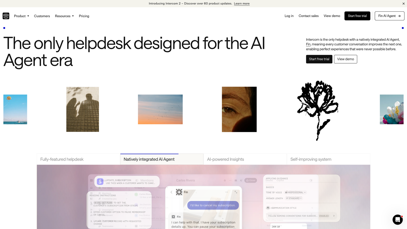 Screenshot of Intercom Fin website