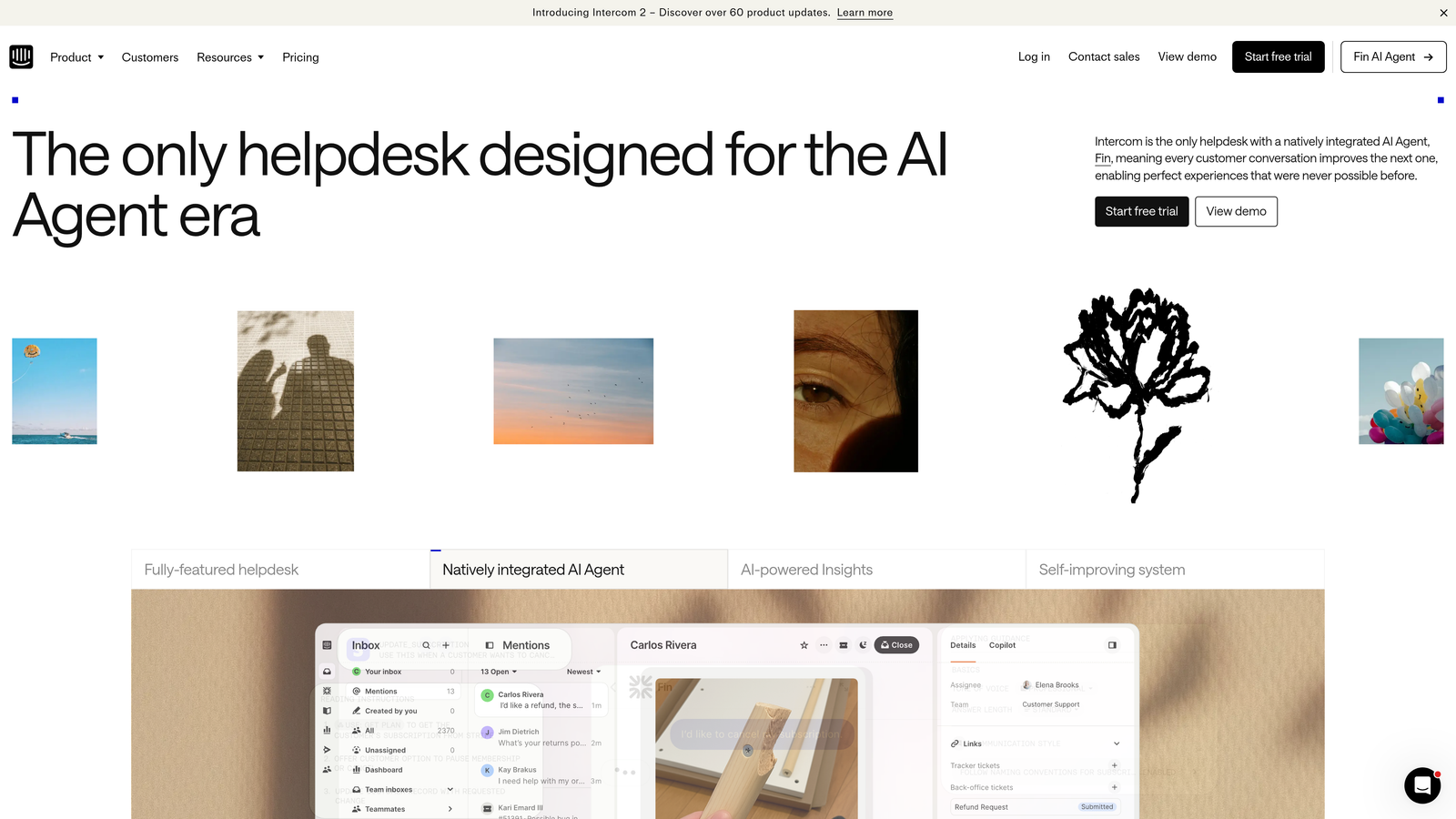 Screenshot of Intercom Fin website