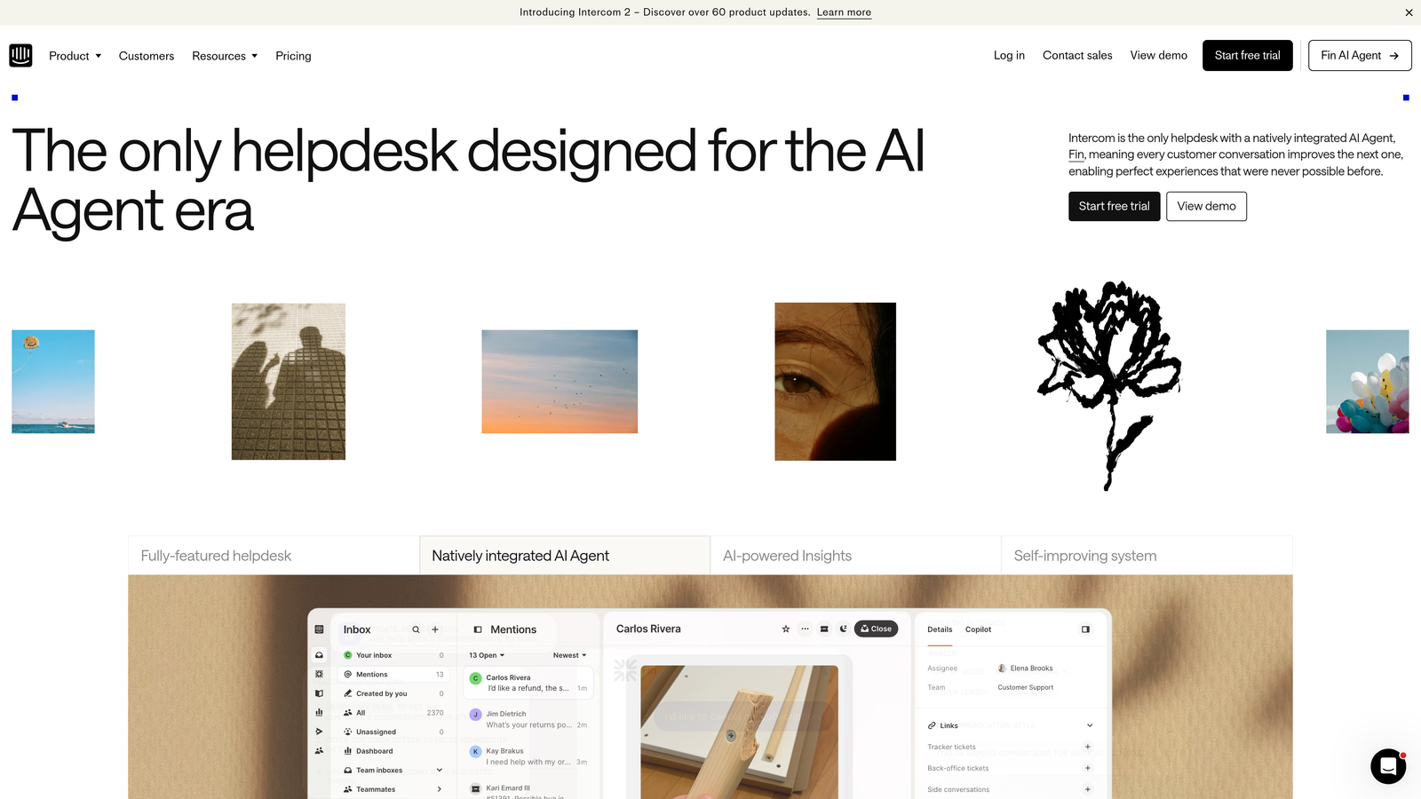 Screenshot of Intercom Fin website
