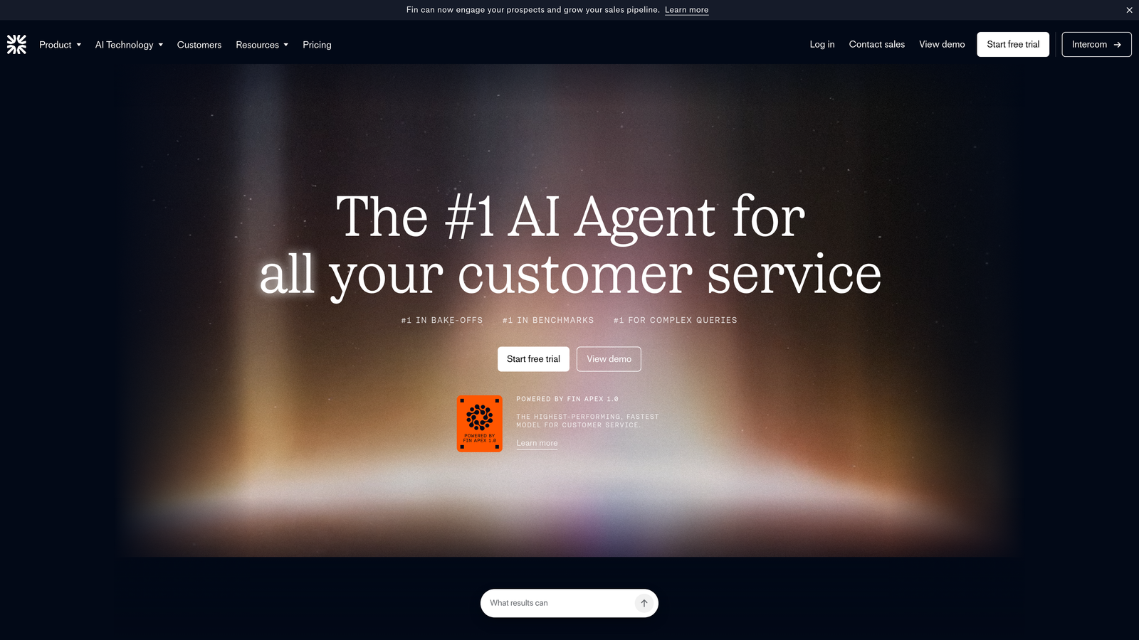 Screenshot of Intercom Fin website