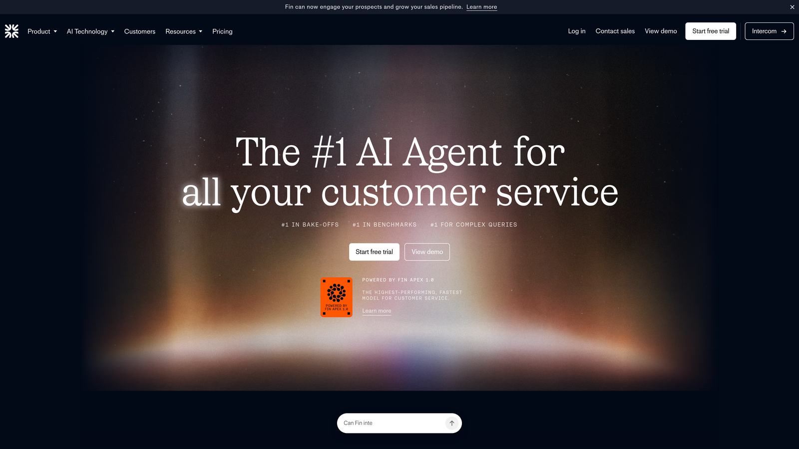 Screenshot of Intercom Fin website