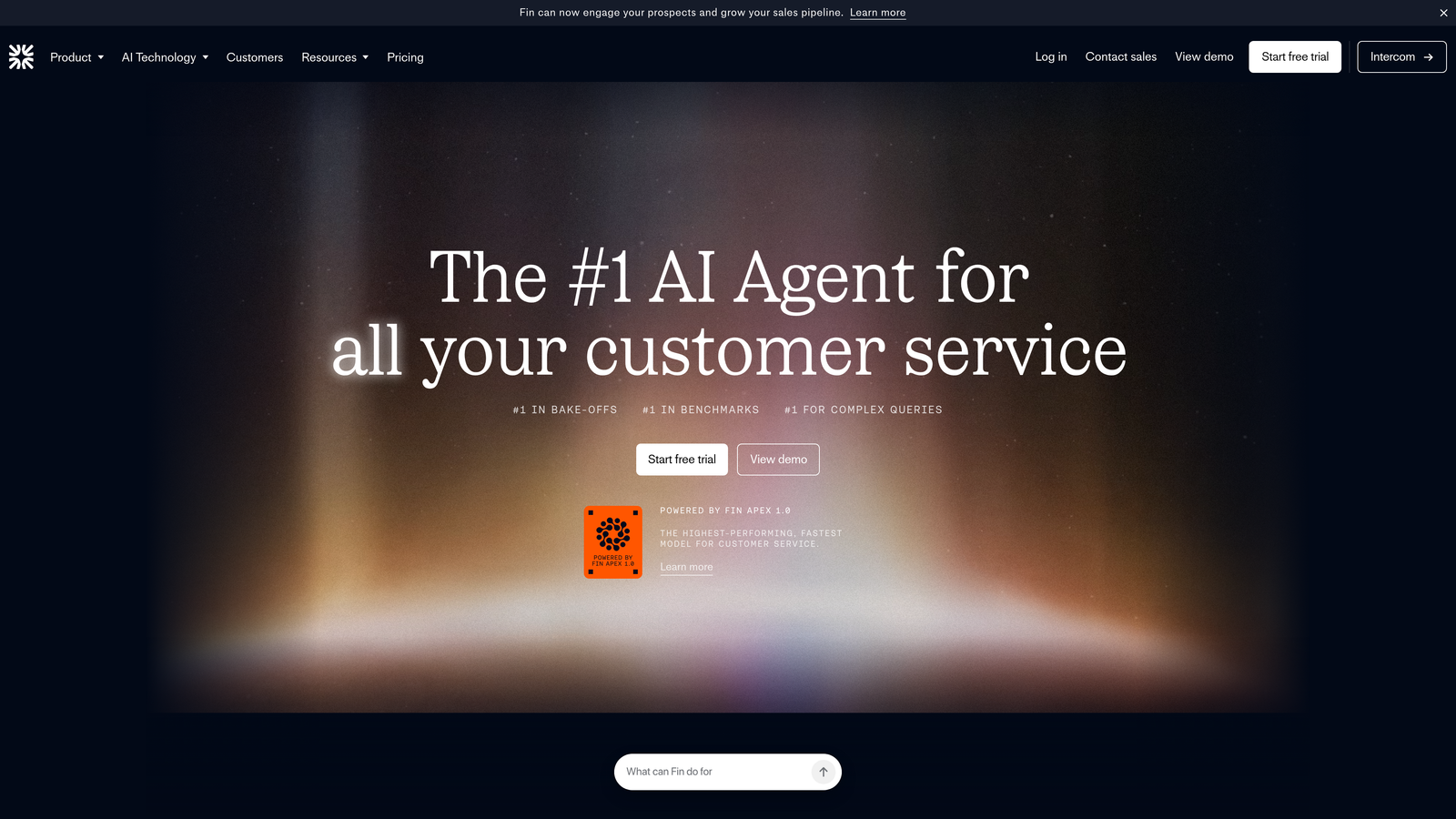Screenshot of Intercom Fin website