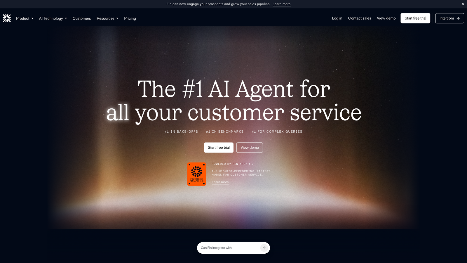 Screenshot of Intercom Fin website