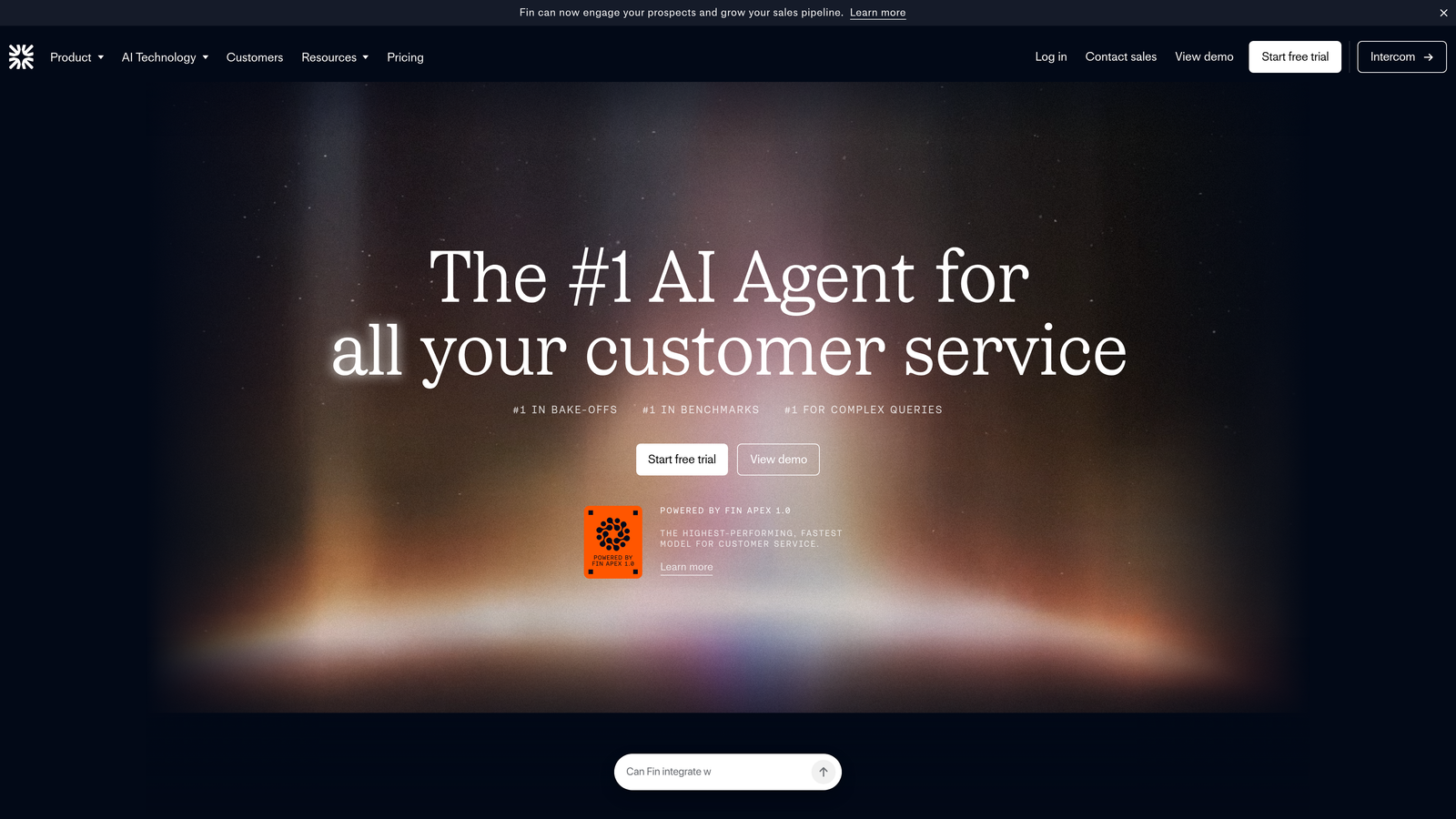 Screenshot of Intercom Fin website