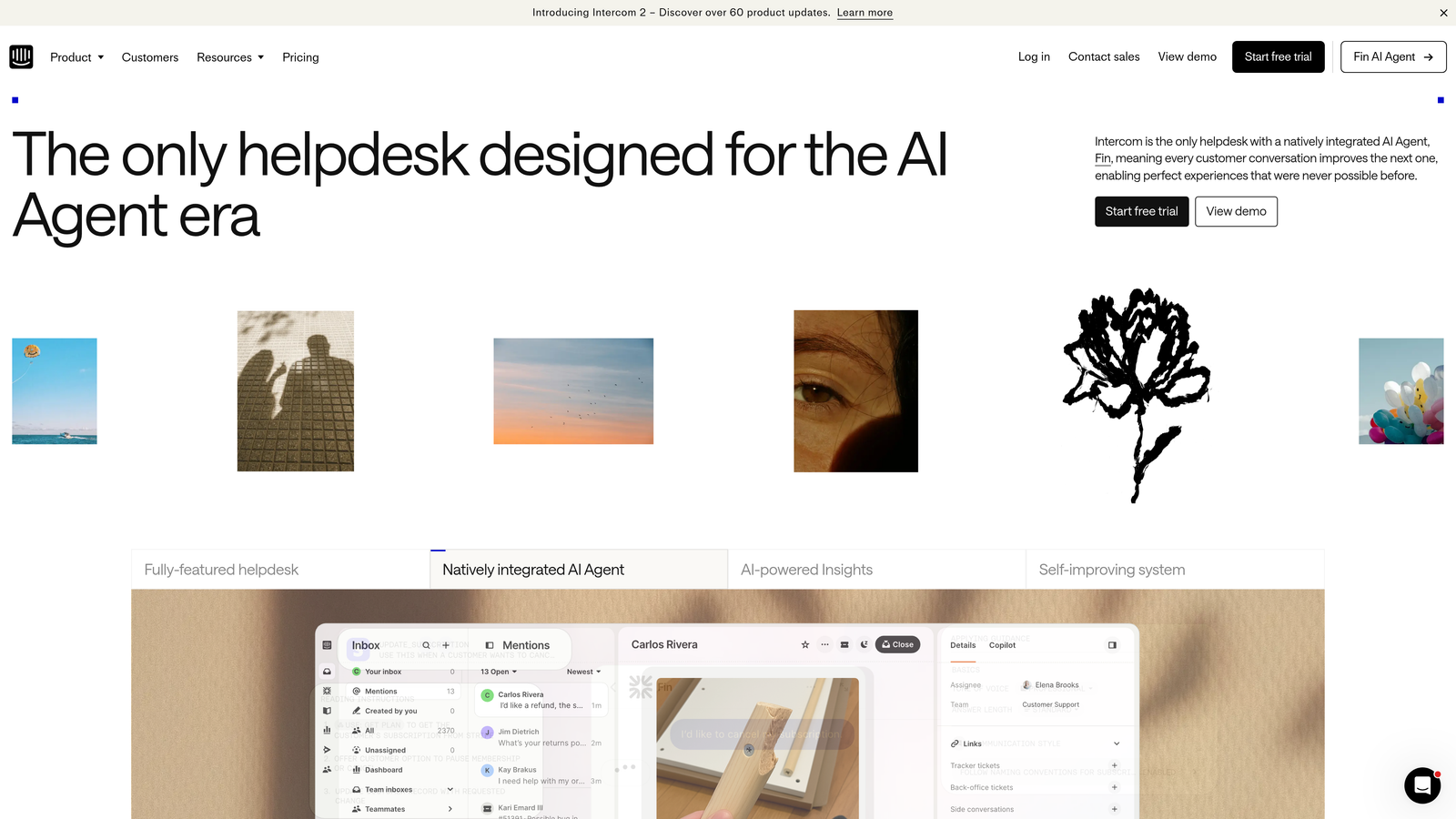Screenshot of Intercom Fin website