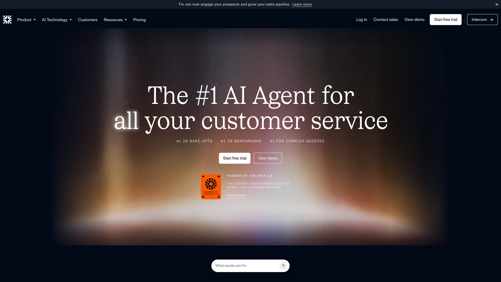 Screenshot of Intercom Fin website