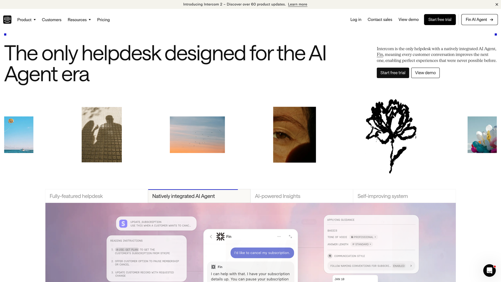 Screenshot of Intercom Fin website