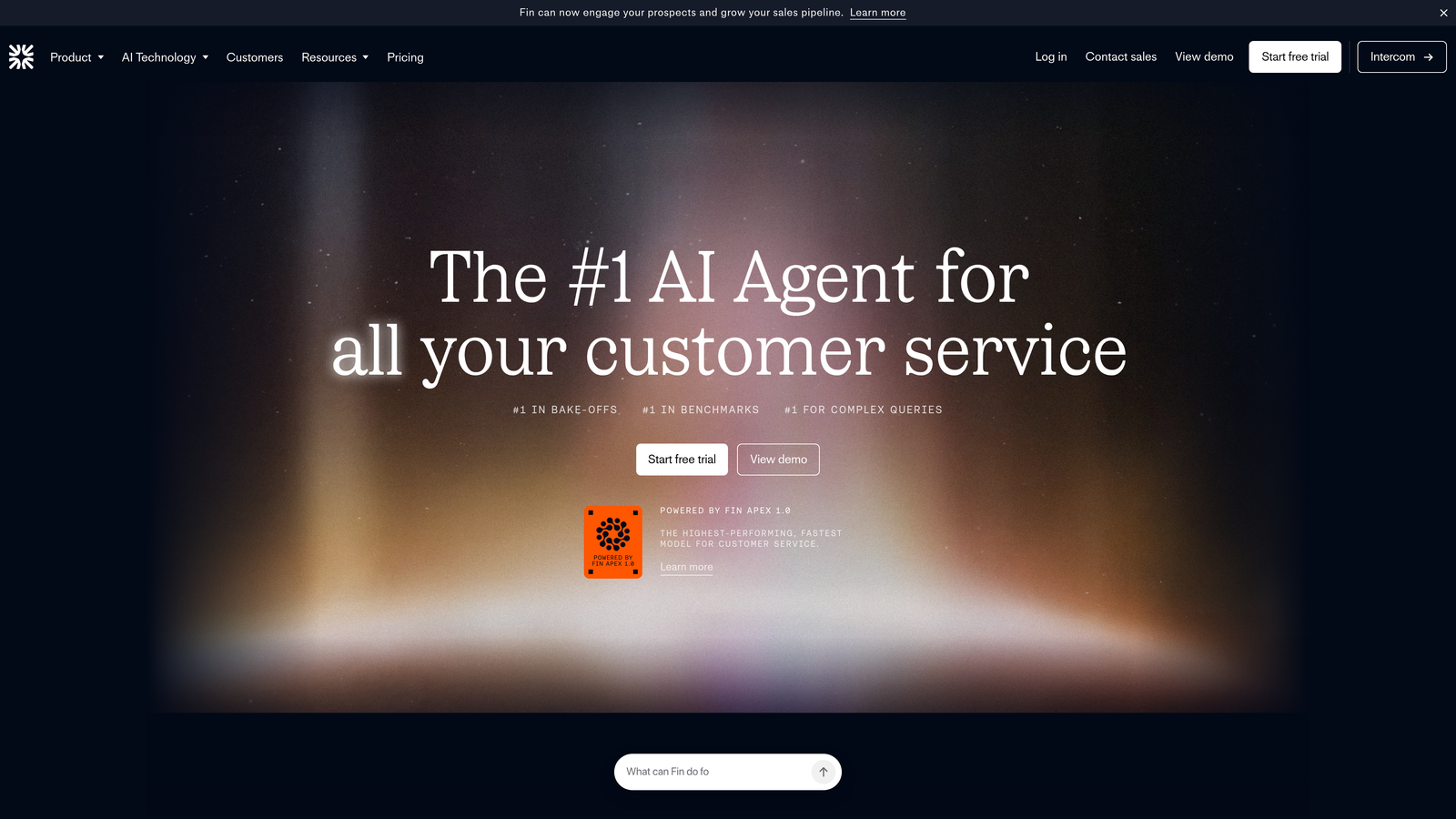 Screenshot of Intercom Fin website