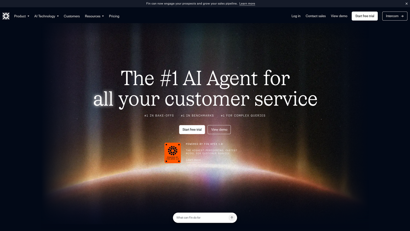 Screenshot of Intercom Fin website