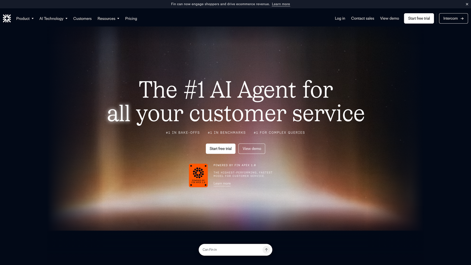 Screenshot of Intercom Fin website