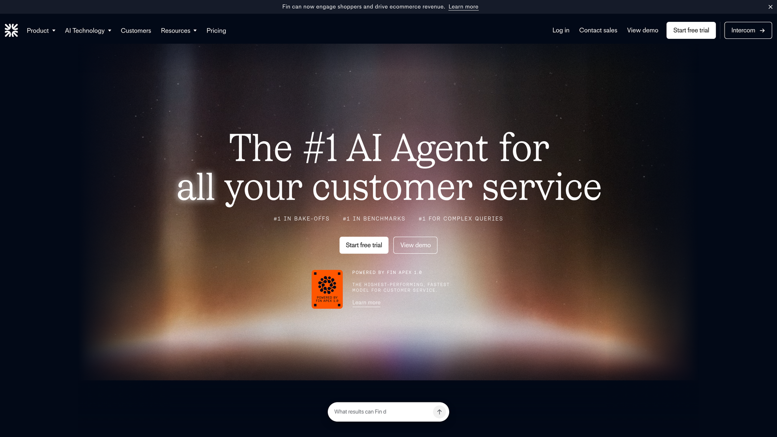 Screenshot of Intercom Fin website