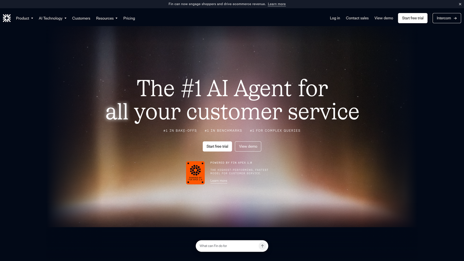 Screenshot of Intercom Fin website