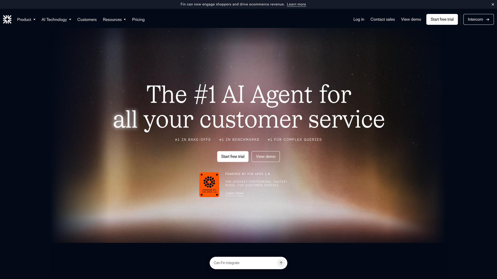 Screenshot of Intercom Fin website