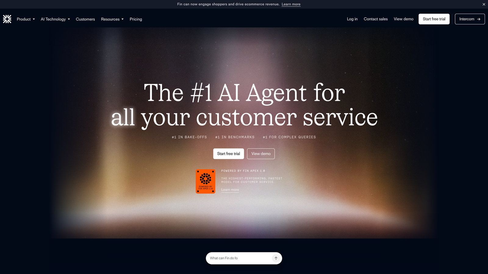 Screenshot of Intercom Fin website