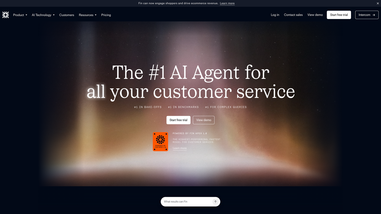 Screenshot of Intercom Fin website