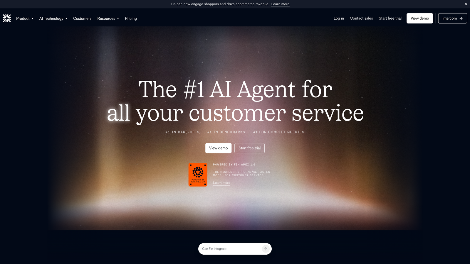 Screenshot of Intercom Fin website