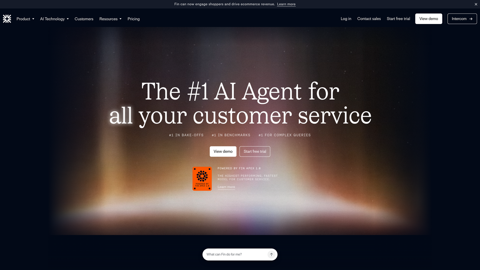 Screenshot of Intercom Fin website