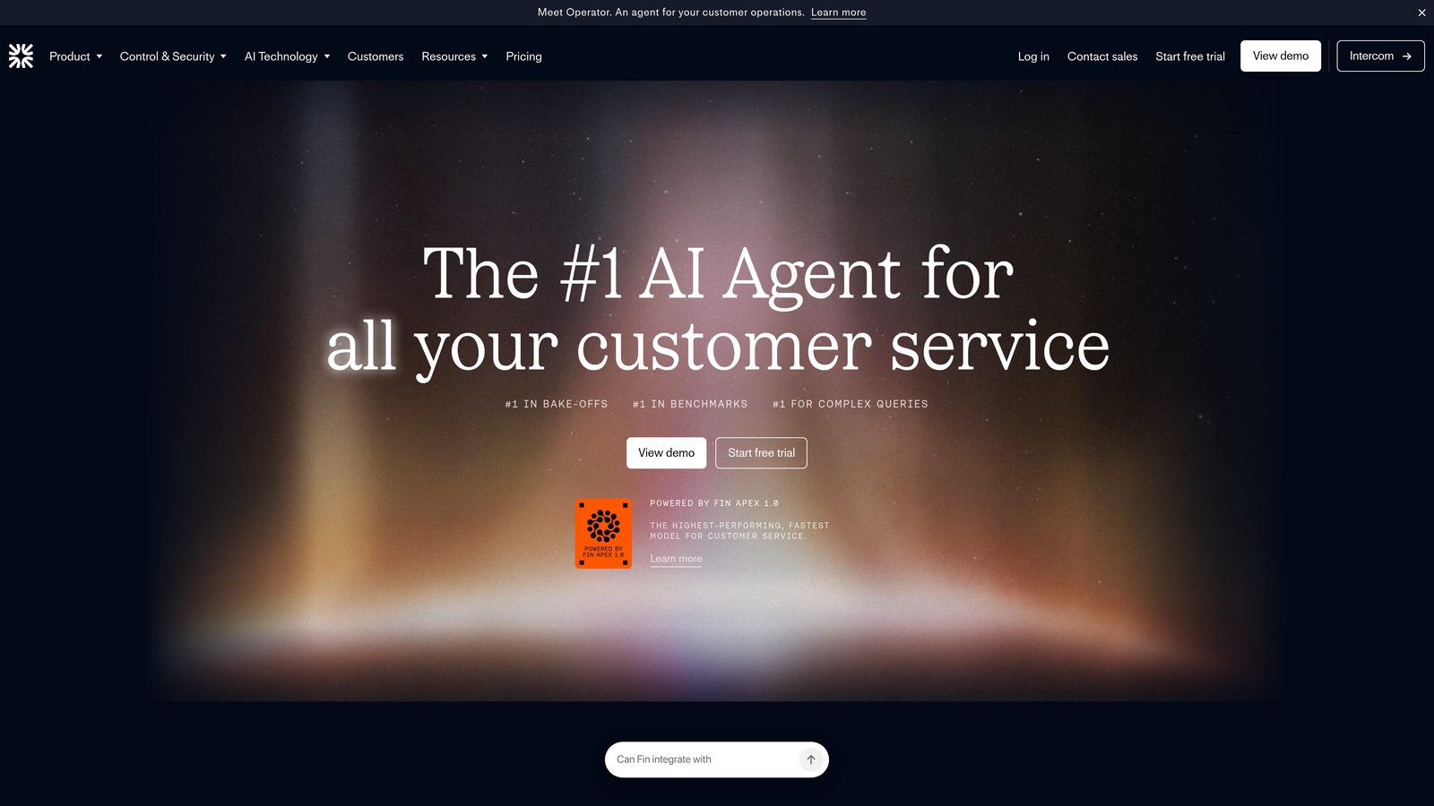 Screenshot of Intercom Fin website