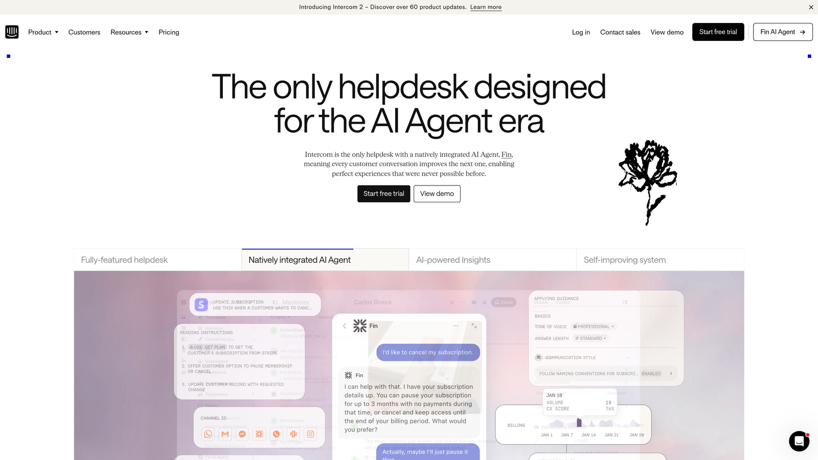 Screenshot of Intercom Fin website