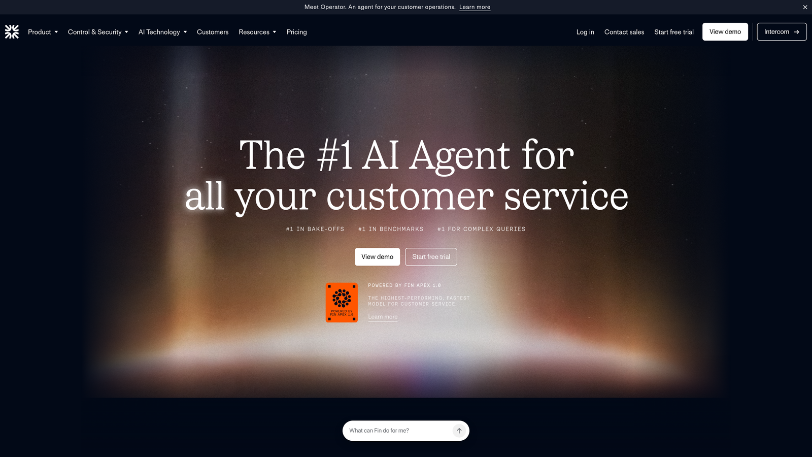 Screenshot of Intercom Fin website