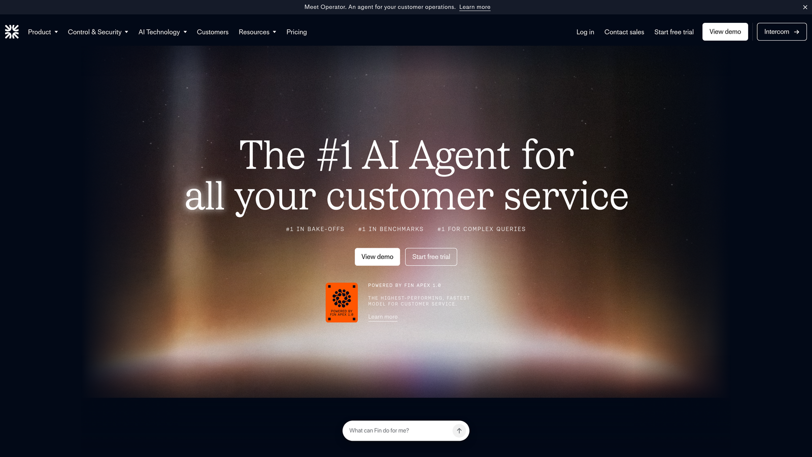 Screenshot of Intercom Fin website