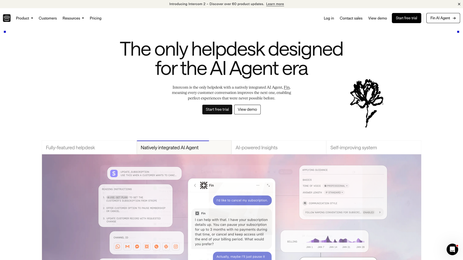 Screenshot of Intercom Fin website