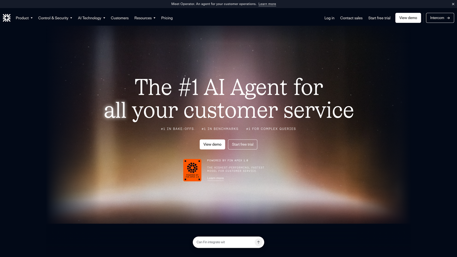 Screenshot of Intercom Fin website