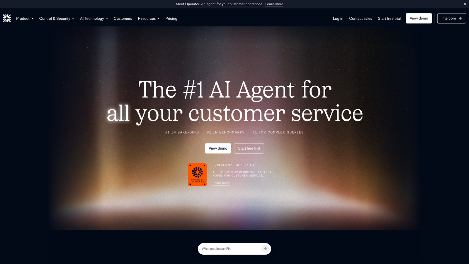 Screenshot of Intercom Fin website