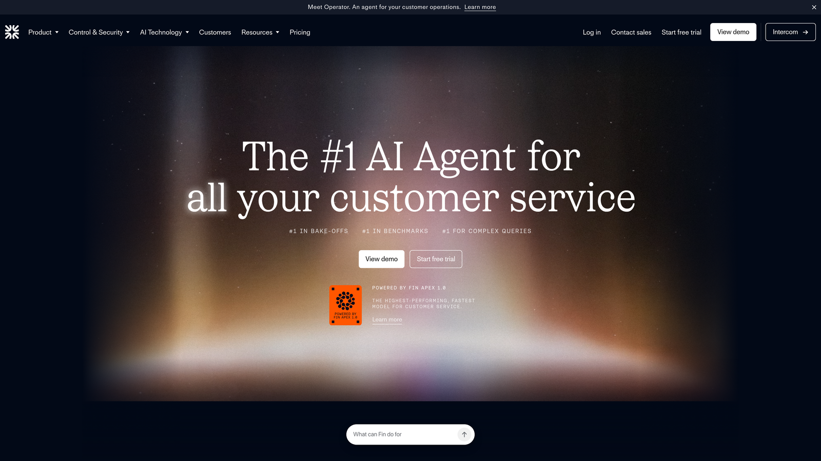 Screenshot of Intercom Fin website