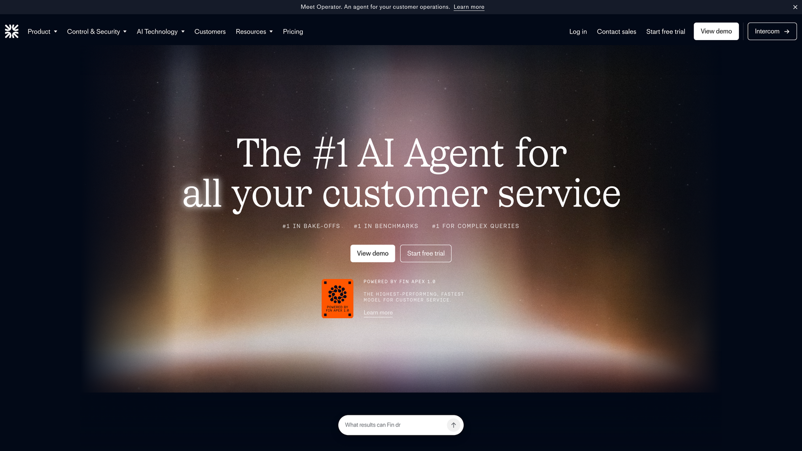 Screenshot of Intercom Fin website