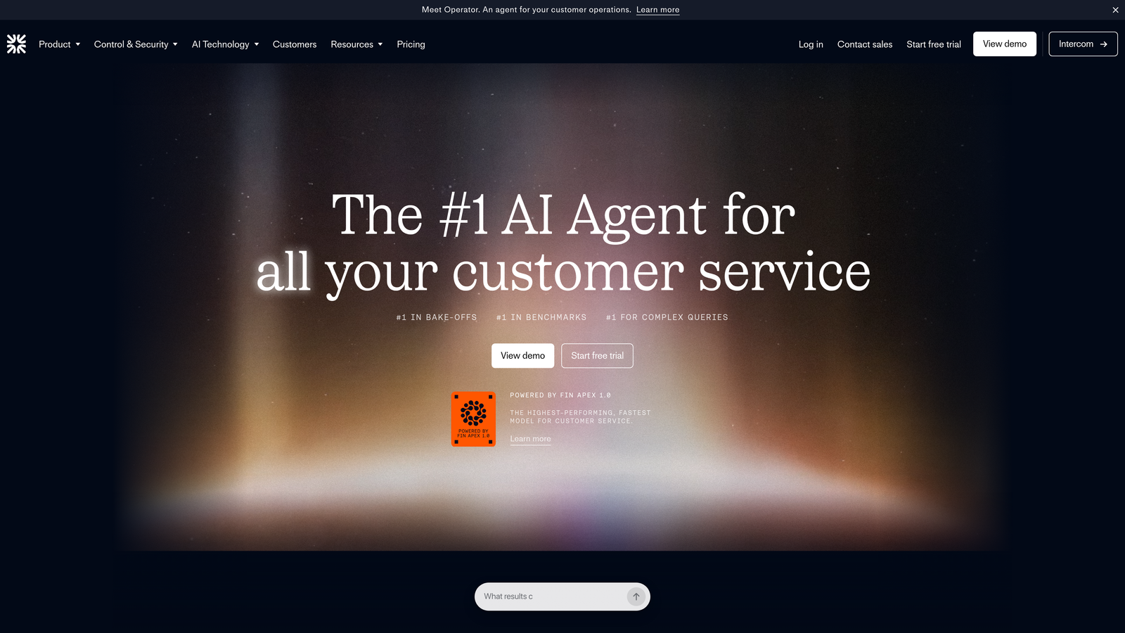 Screenshot of Intercom Fin website