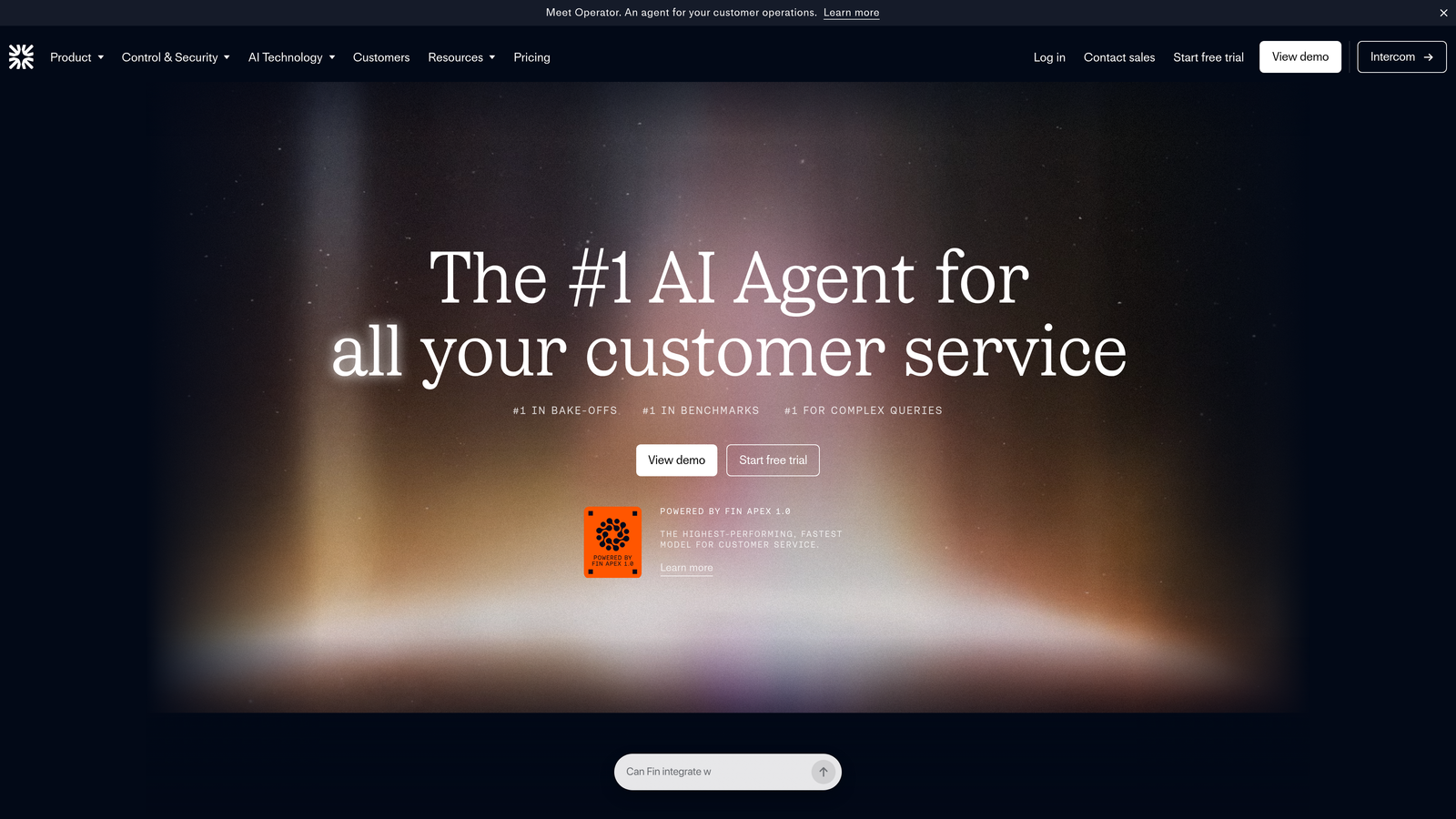 Screenshot of Intercom Fin website