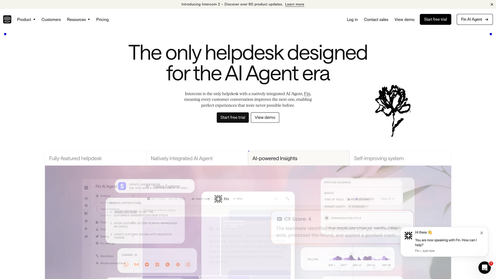 Screenshot of Intercom Fin website