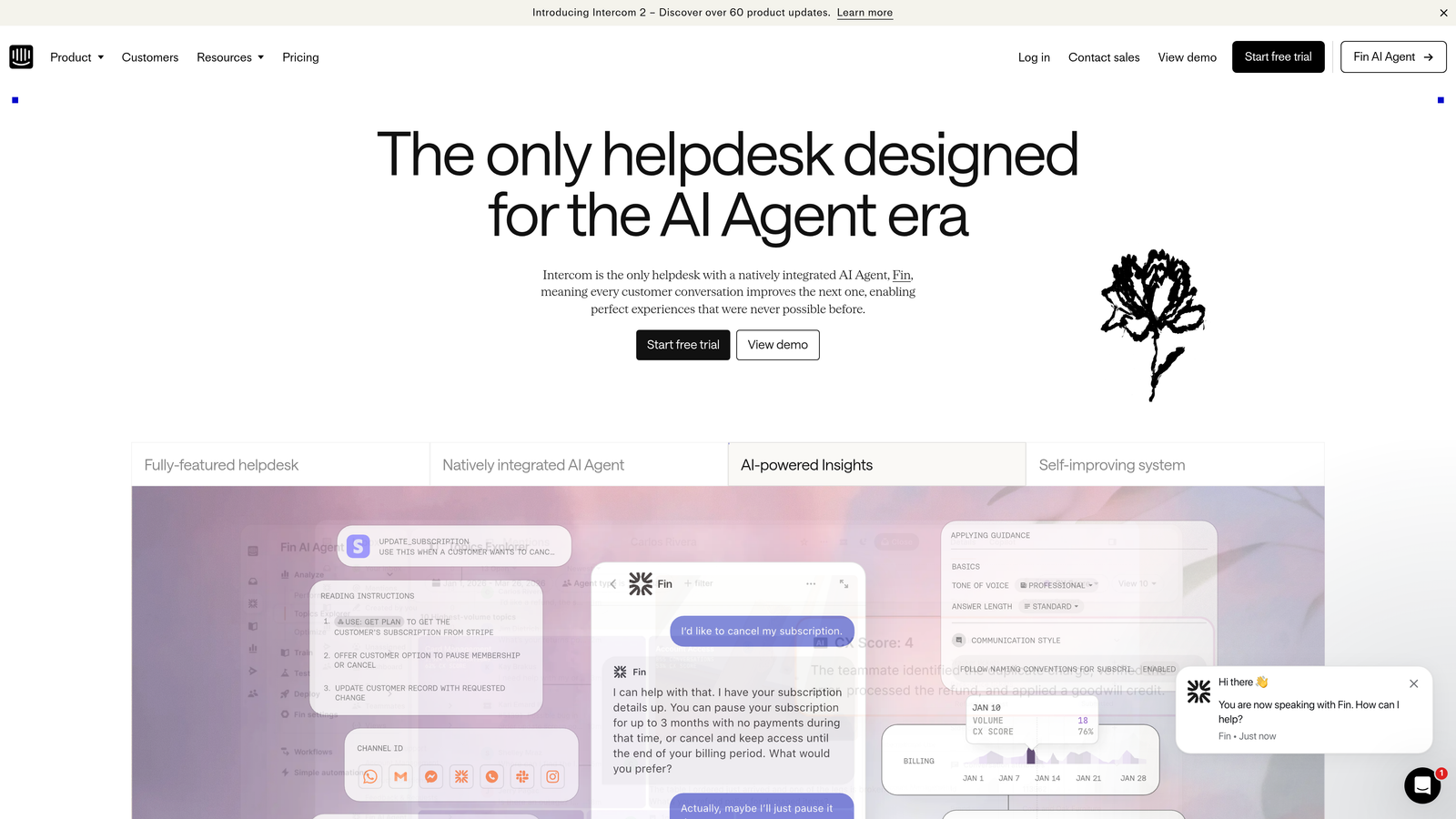 Screenshot of Intercom Fin website
