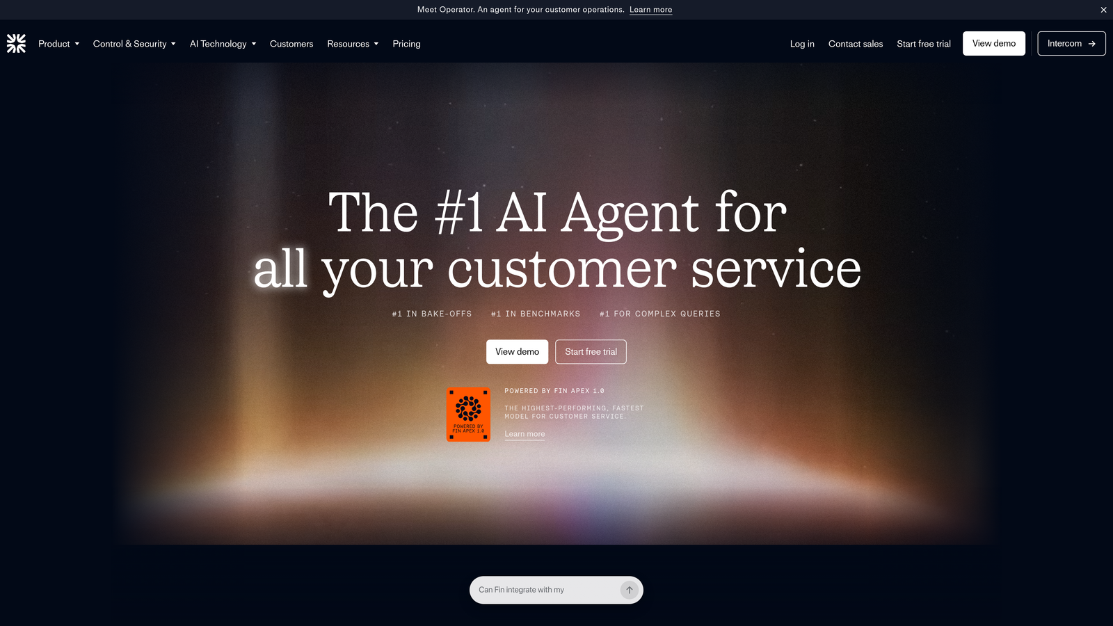 Screenshot of Intercom Fin website