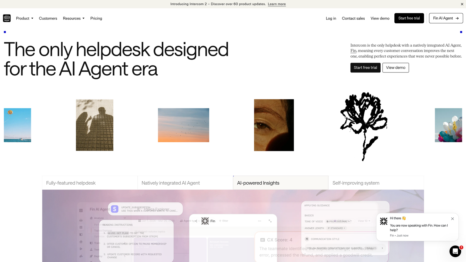 Screenshot of Intercom Fin website