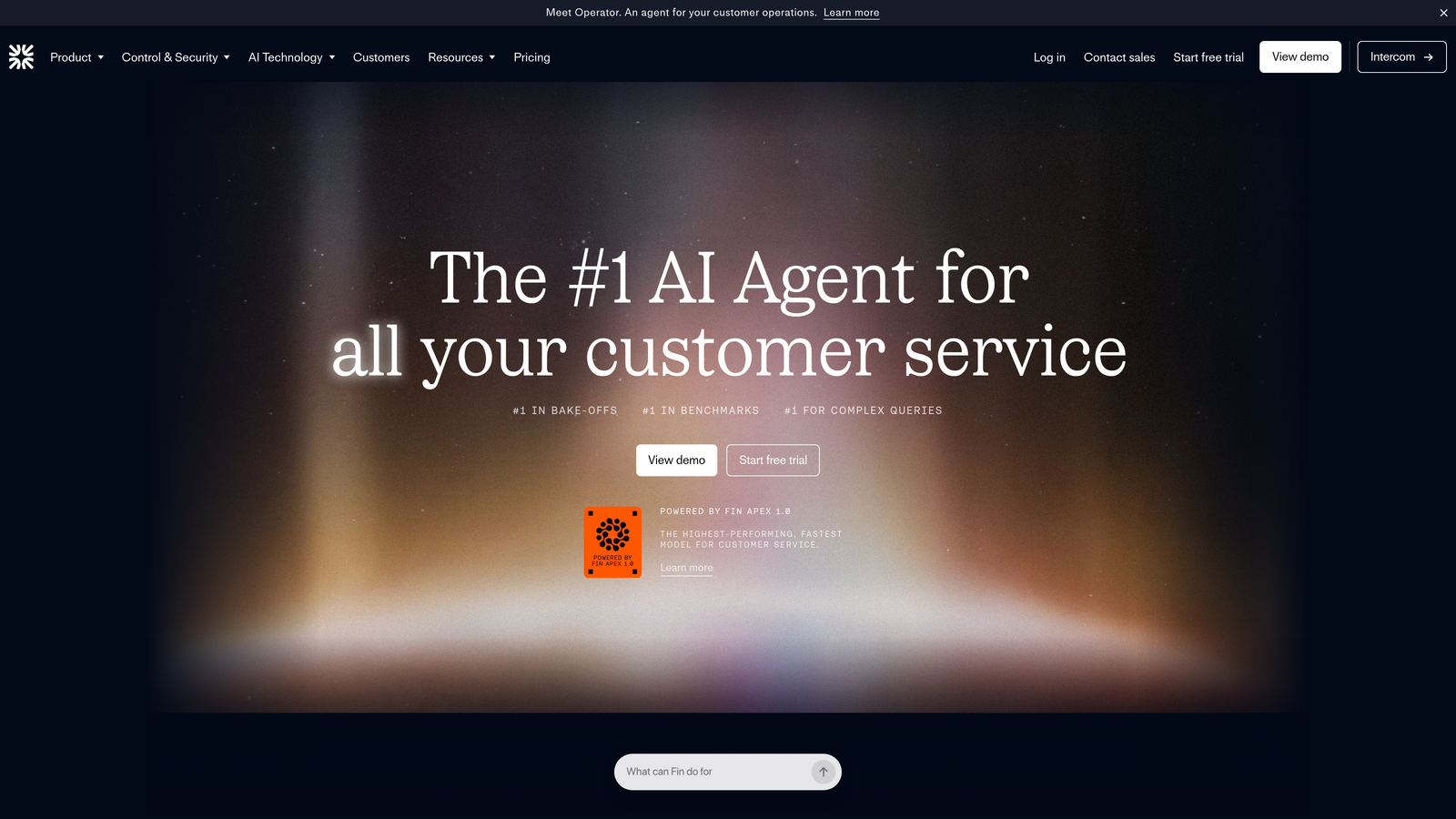 Screenshot of Intercom Fin website