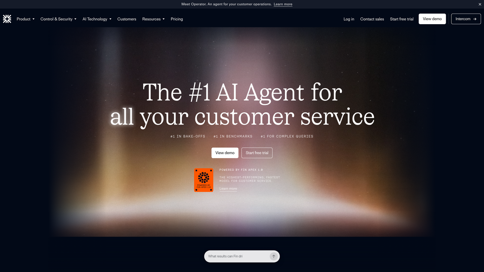 Screenshot of Intercom Fin website