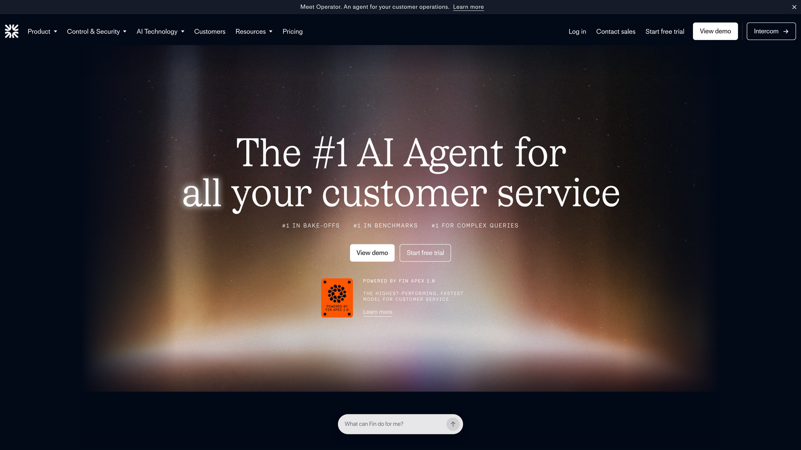 Screenshot of Intercom Fin website