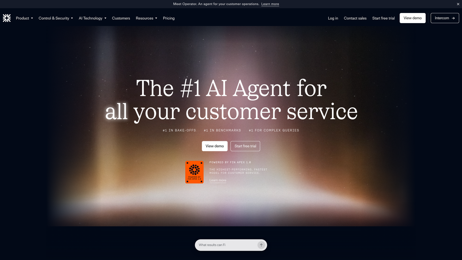 Screenshot of Intercom Fin website