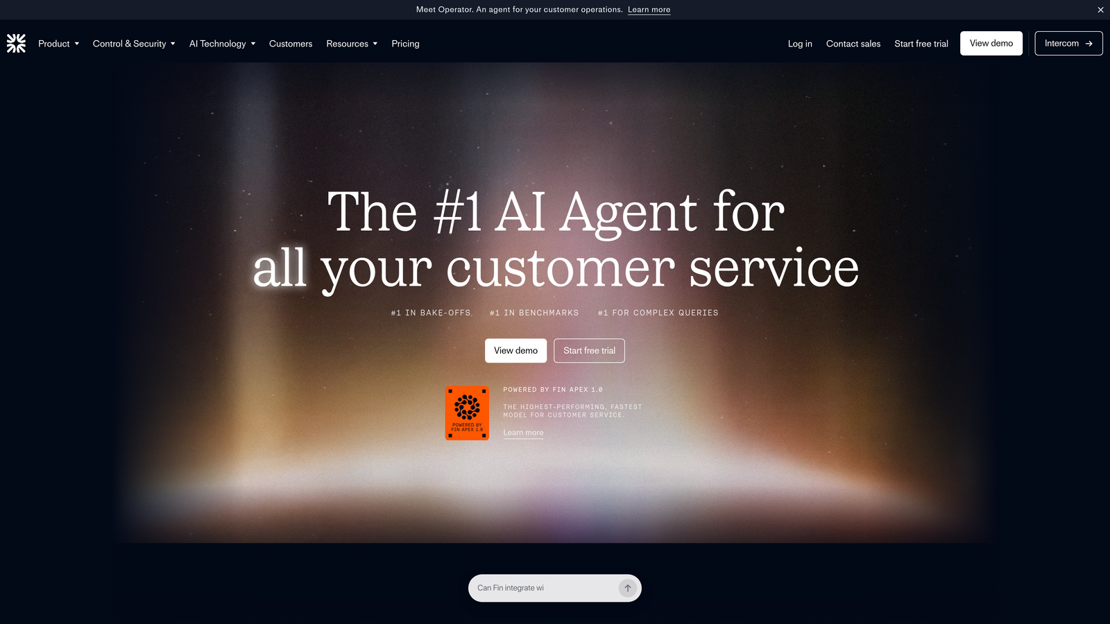 Screenshot of Intercom Fin website