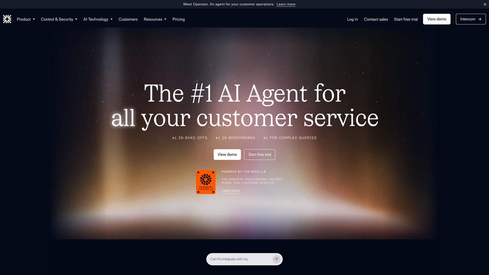 Screenshot of Intercom Fin website