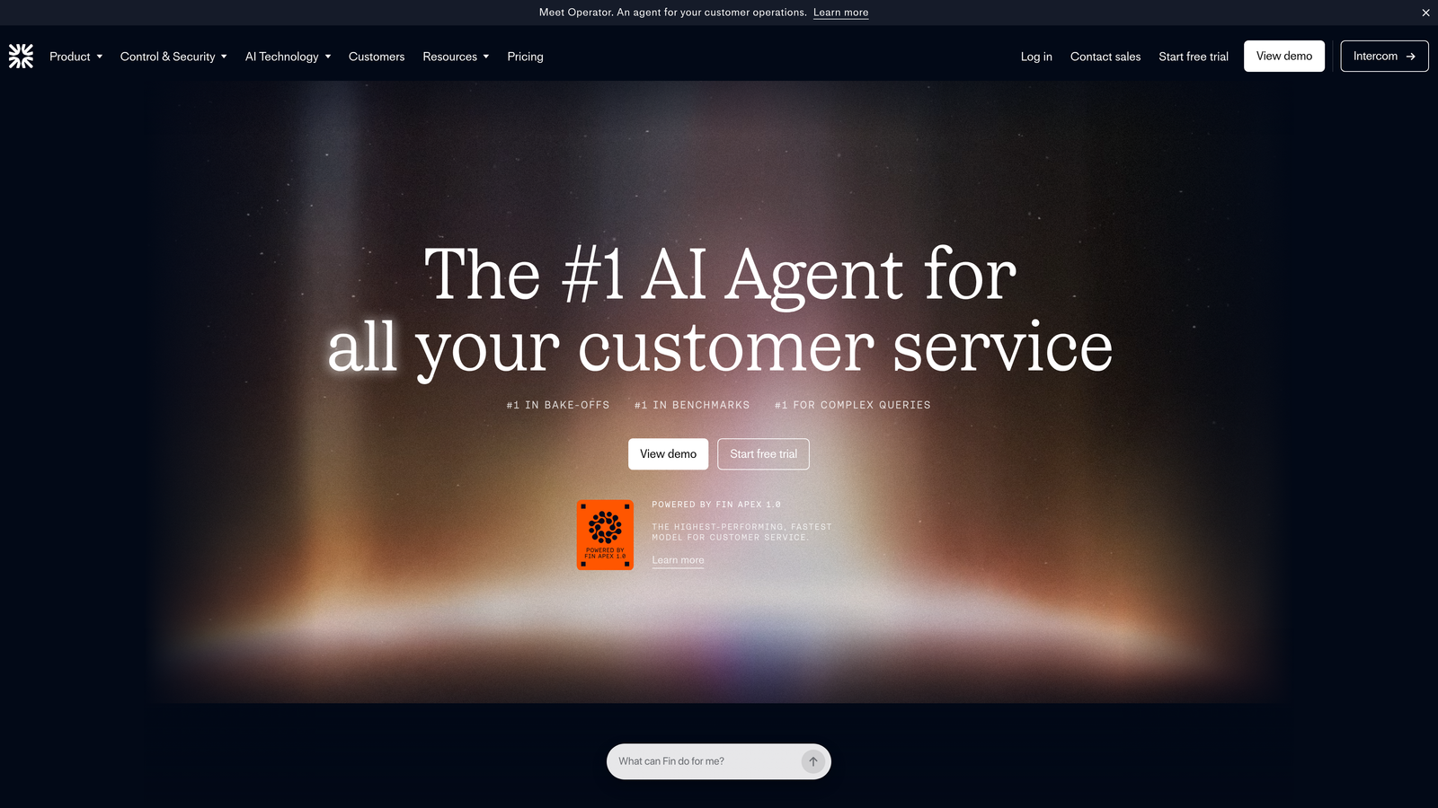 Screenshot of Intercom Fin website