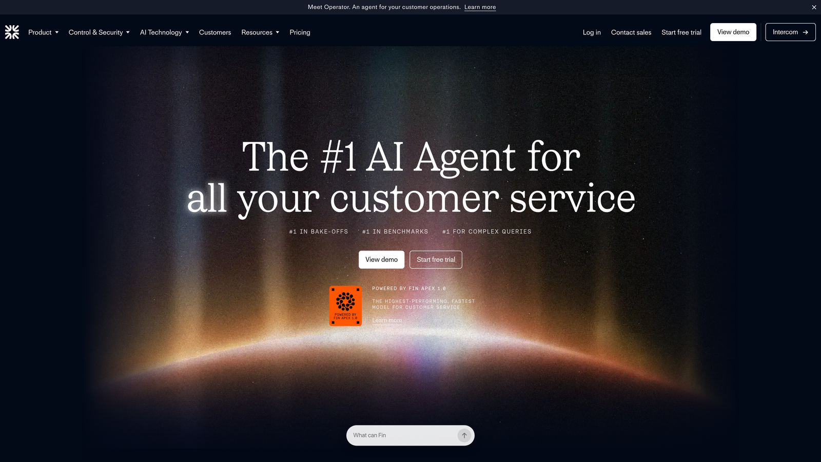 Screenshot of Intercom Fin website
