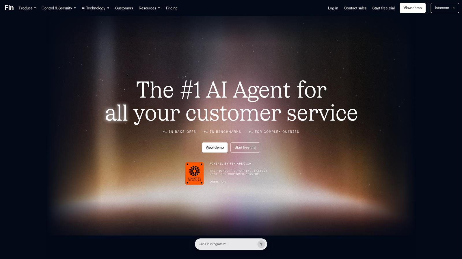 Screenshot of Intercom Fin website